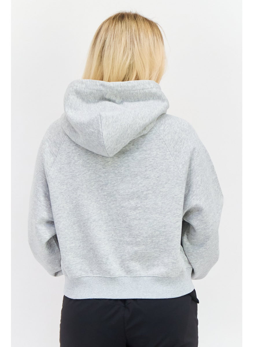 ESPRIT Women Brand Logo Long Sleeve Cropped Hoodie, Heather Grey  - Image 3