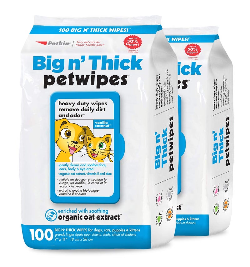 Petkin Large Pet Wipes for Dogs and Cats, 200 Count, Organic Oat Extract, Moistened with Gentle Cleaning Formula, Ideal for Home or Travel - Image 1