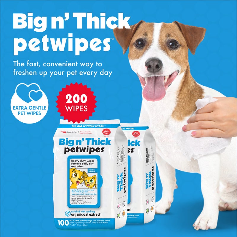 Petkin Large Pet Wipes for Dogs and Cats, 200 Count, Organic Oat Extract, Moistened with Gentle Cleaning Formula, Ideal for Home or Travel - Image 2