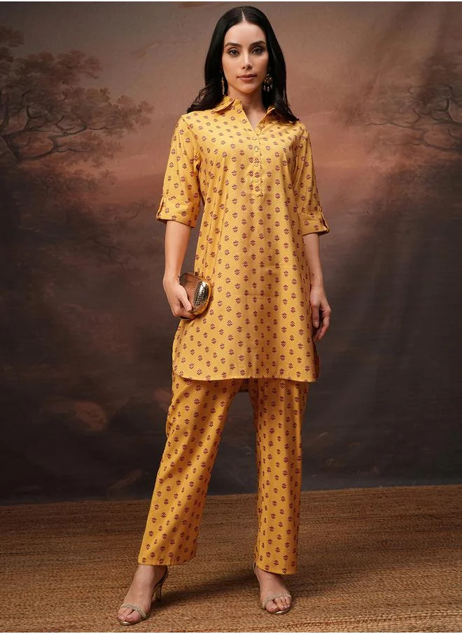 Vishudh All-Over Print Collared Tunic and Palazzo Pants Set by Styli