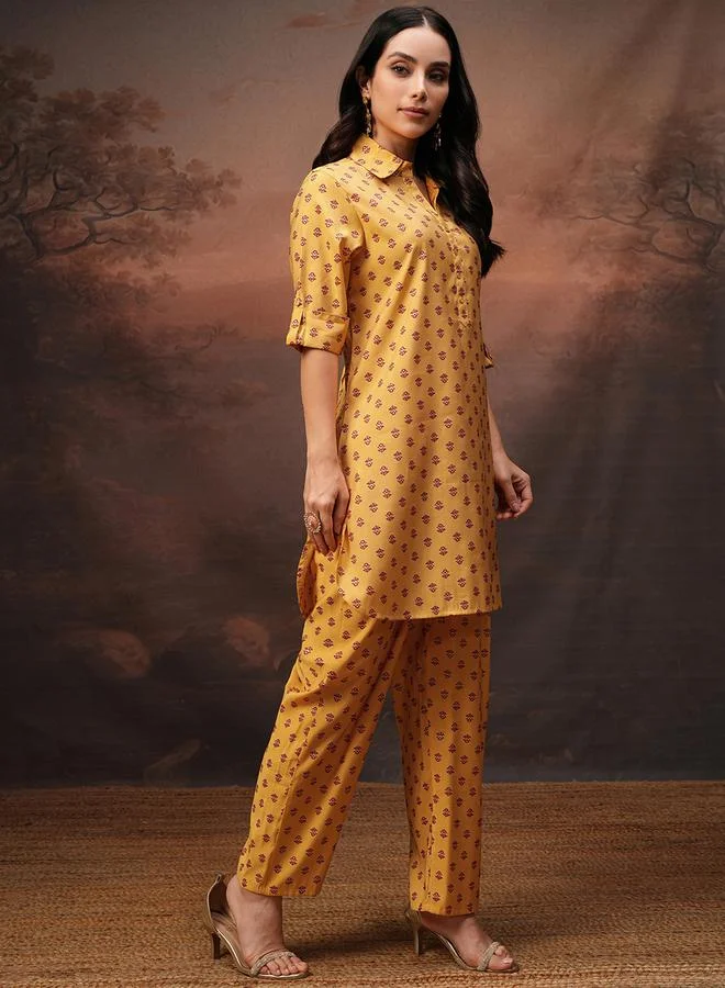 Vishudh Vishudh All-Over Print Collared Tunic and Palazzo Pants Set