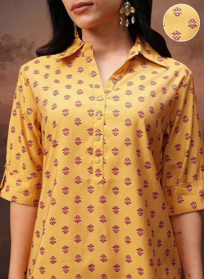 Vishudh Vishudh All-Over Print Collared Tunic and Palazzo Pants Set