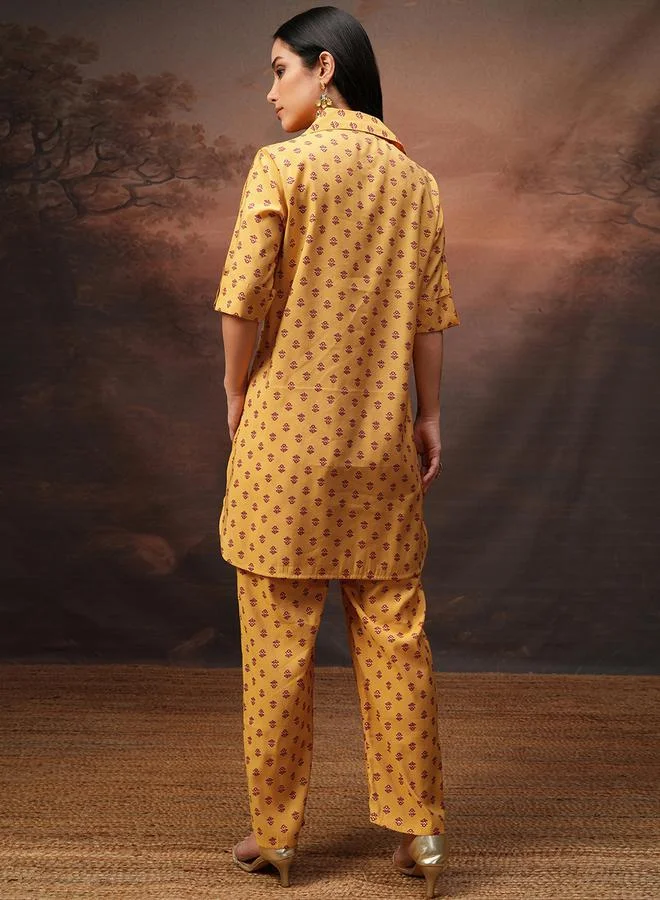 Vishudh Vishudh All-Over Print Collared Tunic and Palazzo Pants Set