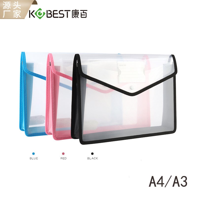 Kangbai Transparent Document Bag A3 Horizontal Stereo Snap Bag Large Capacity Primary And Secondary School Student Test Paper Storage Bag Opening And Closing - Image 2