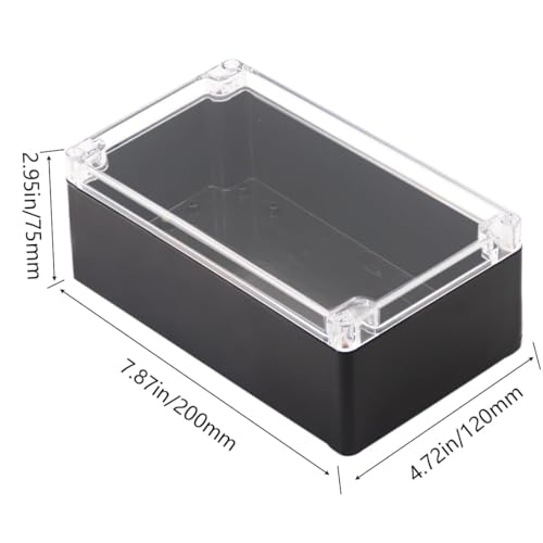 Otdorpatio Project Box IP65 Waterproof Junction Box ABS Plastic Black Electrical Boxes DIY Electronic Project Case Power Enclosure Clear Cover 7.87"x4.72"x2.95" - Image 2