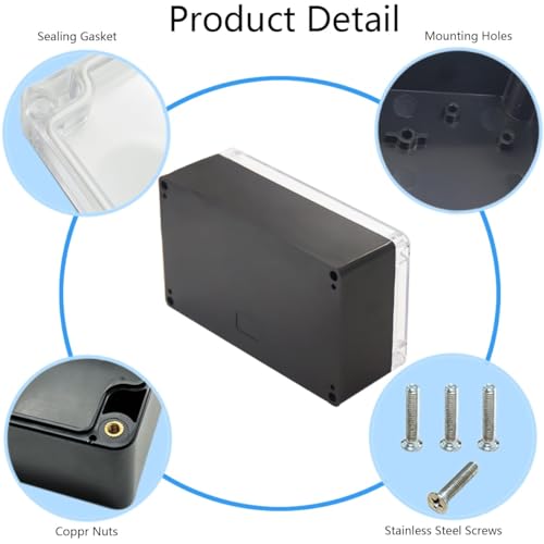 Otdorpatio Project Box IP65 Waterproof Junction Box ABS Plastic Black Electrical Boxes DIY Electronic Project Case Power Enclosure Clear Cover 7.87"x4.72"x2.95" - Image 5