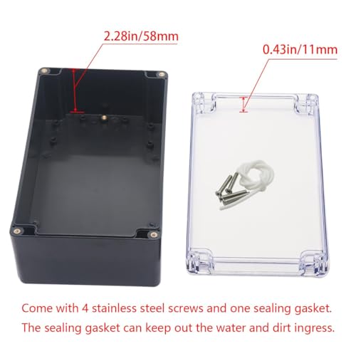 Otdorpatio Project Box IP65 Waterproof Junction Box ABS Plastic Black Electrical Boxes DIY Electronic Project Case Power Enclosure Clear Cover 7.87"x4.72"x2.95" - Image 4