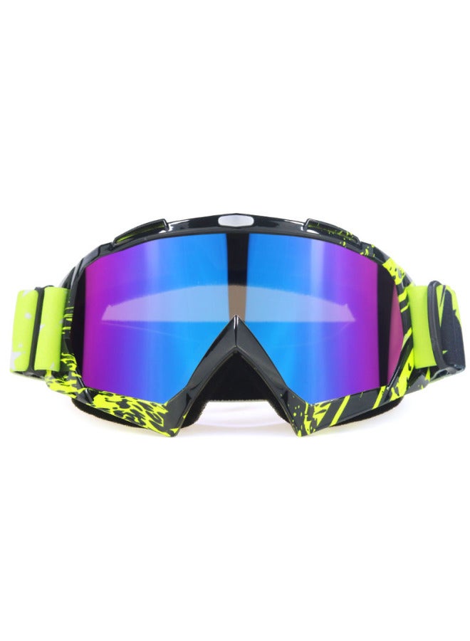 Motorcycle Off-Road Ski Cycling Goggles, Black and Green Frame, Color Film Lens