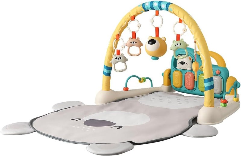 Caterbee Baby Activity Play Mat with Piano, Musical Gym Arch, Hanging Animal Toys, Grey (Bear) - Image 1