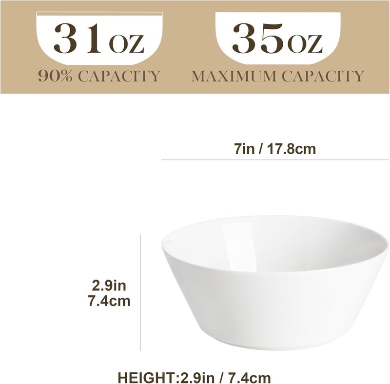 MALACASA 35 OZ Soup Bowls White Porcelain Bowls Set of 4 Deep Bowls for Kitchen Large Ceramic Bowls for Soup Cereal Salad Ramen and Fruit Dishwasher  Microwave Safe Series Regular - Image 2