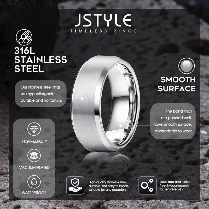 Jstyle Stainless Steel Rings for Men Wedding Ring Cool Simple Band 8MM Width 3 Pcs A Set - Image 2
