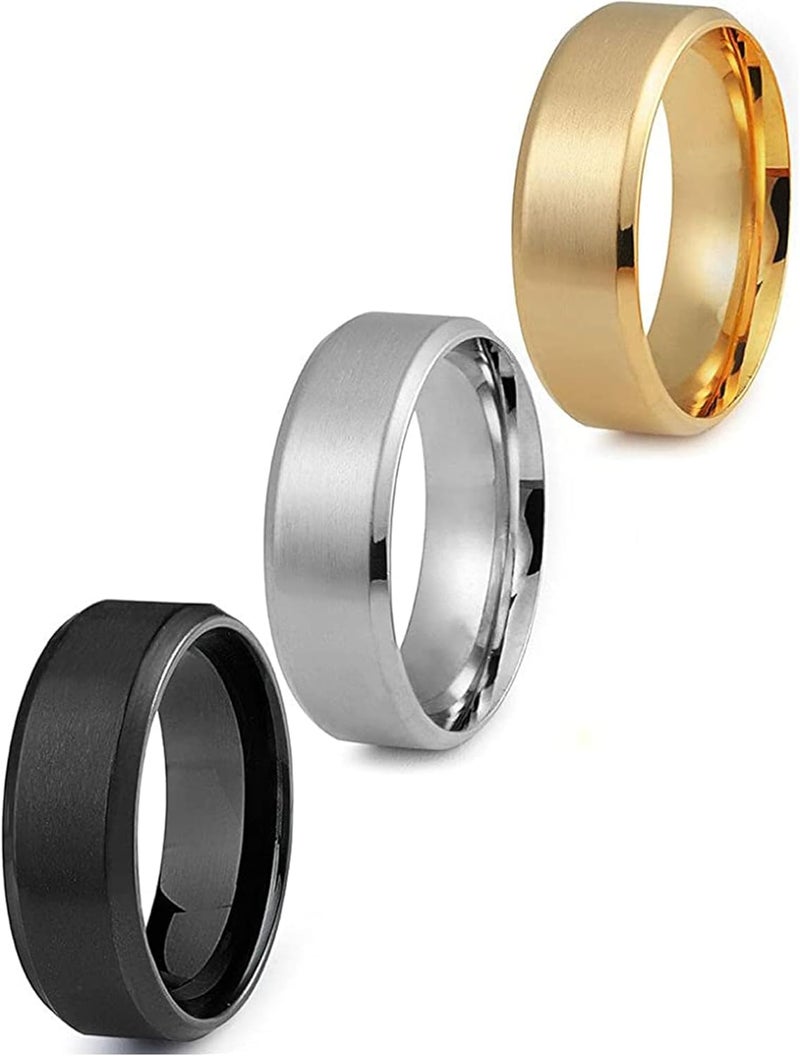 Jstyle Stainless Steel Rings for Men Wedding Ring Cool Simple Band 8MM Width 3 Pcs A Set - Image 1