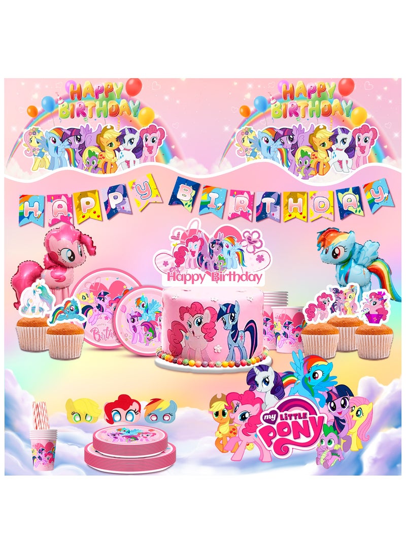 FRUITFUL PARTY My Little Pony Party Decorations for 10 Guests, My Little Pony Birthday Party Disposable Tableware Set My Little Pony Balloons Stickers Masks Cake Toppers Banner Tablecloth Plates Cups Napkins - Image 5