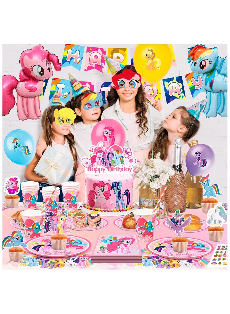 FRUITFUL PARTY My Little Pony Party Decorations for 10 Guests, My Little Pony Birthday Party Disposable Tableware Set My Little Pony Balloons Stickers Masks Cake Toppers Banner Tablecloth Plates Cups Napkins - Image 4