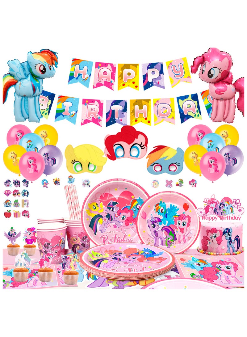 FRUITFUL PARTY My Little Pony Party Decorations for 10 Guests, My Little Pony Birthday Party Disposable Tableware Set My Little Pony Balloons Stickers Masks Cake Toppers Banner Tablecloth Plates Cups Napkins - Image 1