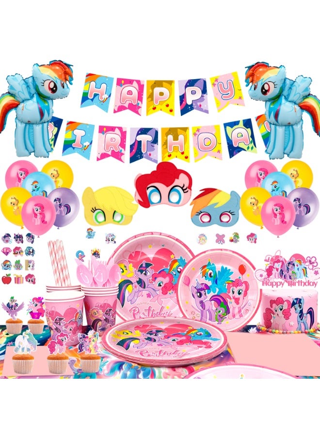 My Little Pony Party Decorations for 10 Guests, My Little Pony Birthday Party Disposable Tableware Set My Little Pony Balloons Stickers Masks Cake Toppers Banner Tablecloth Plates Cups Napkins - Image 1