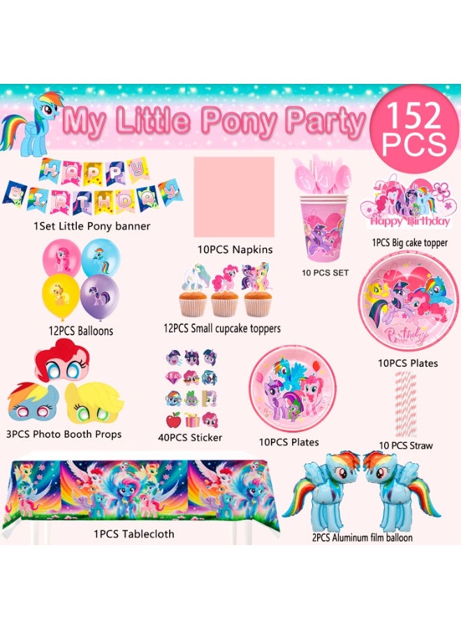 My Little Pony Party Decorations for 10 Guests, My Little Pony Birthday Party Disposable Tableware Set My Little Pony Balloons Stickers Masks Cake Toppers Banner Tablecloth Plates Cups Napkins - Image 2