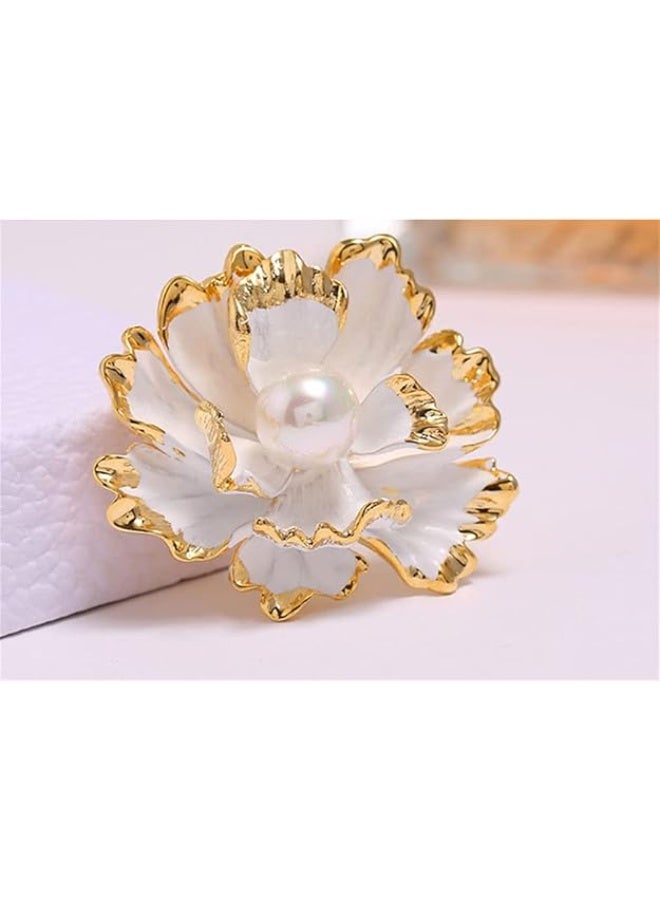 Goolsky Peony Flower Brooch Vintage Pearl Brooch Lady Oil Drip Alloy Corsage Elegant Bezel Flower Pearl Brooch Banquet Wedding Exquisite Jewelry Gift Suitable for Female Friends - Image 3