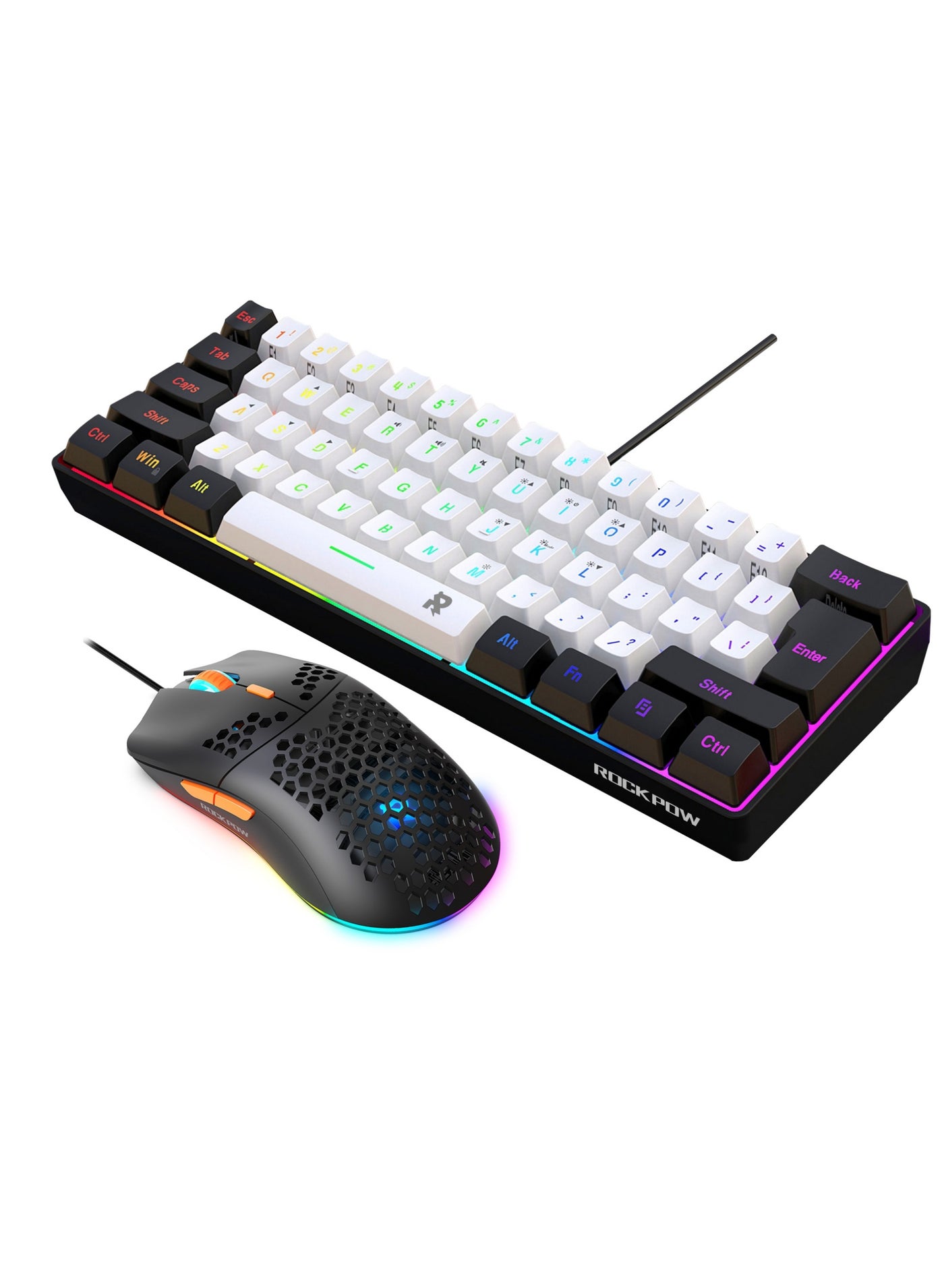 60% Wired Gaming Keyboard Mouse Combo RGB Gaming Mice Ergonomic Ultralight 8000DPI Optical Sensor 61 Keys RGB Backlit Gaming Keyboard Ultra-Compact Mini Waterproof Keyboard for PC Computer Gamer