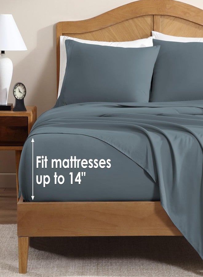 ClevaHome Sheet Set Queen Size, 4-Piece Bedding, Lightweight & Super Soft Easy Care Microfiber- Shrinkage & Fade Resistant Bedding Set with 14'' Deep Pockets (Slate Blue) - Image 2