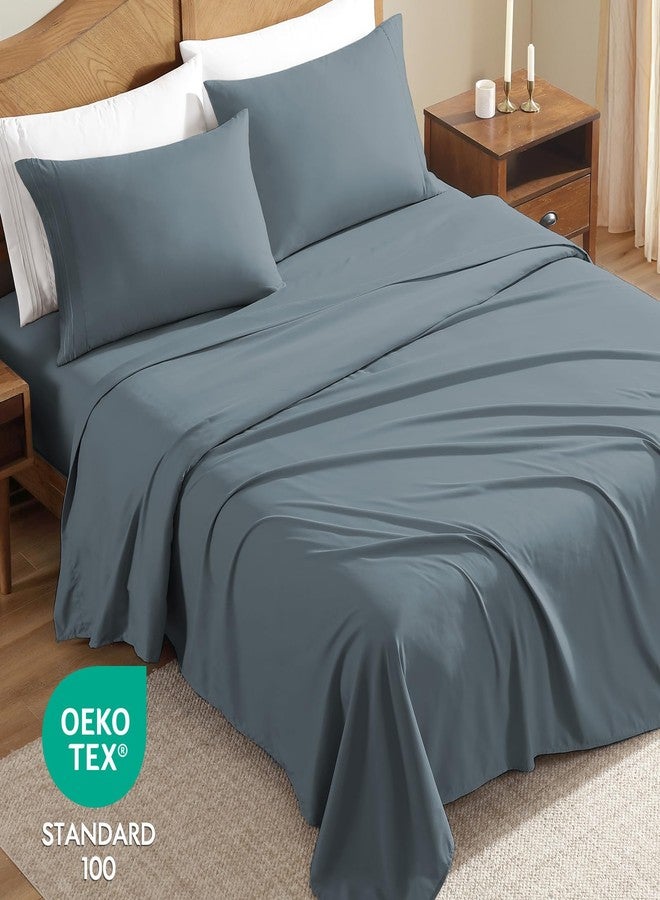 ClevaHome Sheet Set Queen Size, 4-Piece Bedding, Lightweight & Super Soft Easy Care Microfiber- Shrinkage & Fade Resistant Bedding Set with 14'' Deep Pockets (Slate Blue) - Image 5