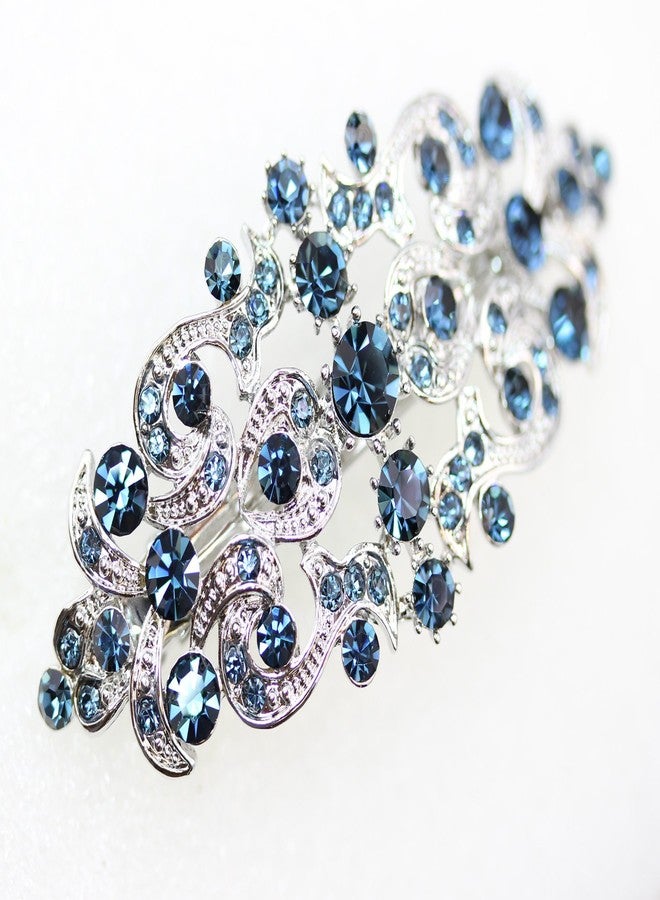 Faship Gorgeous Navy Blue Rhinestone Crystal Floral Hair Barrette Clip - Image 3