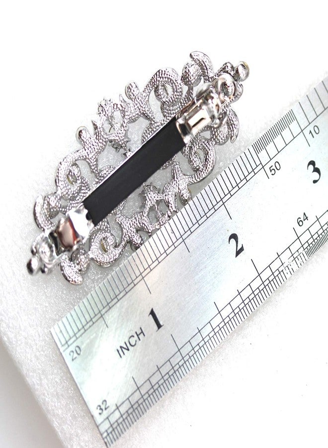 Faship Gorgeous Navy Blue Rhinestone Crystal Floral Hair Barrette Clip - Image 5