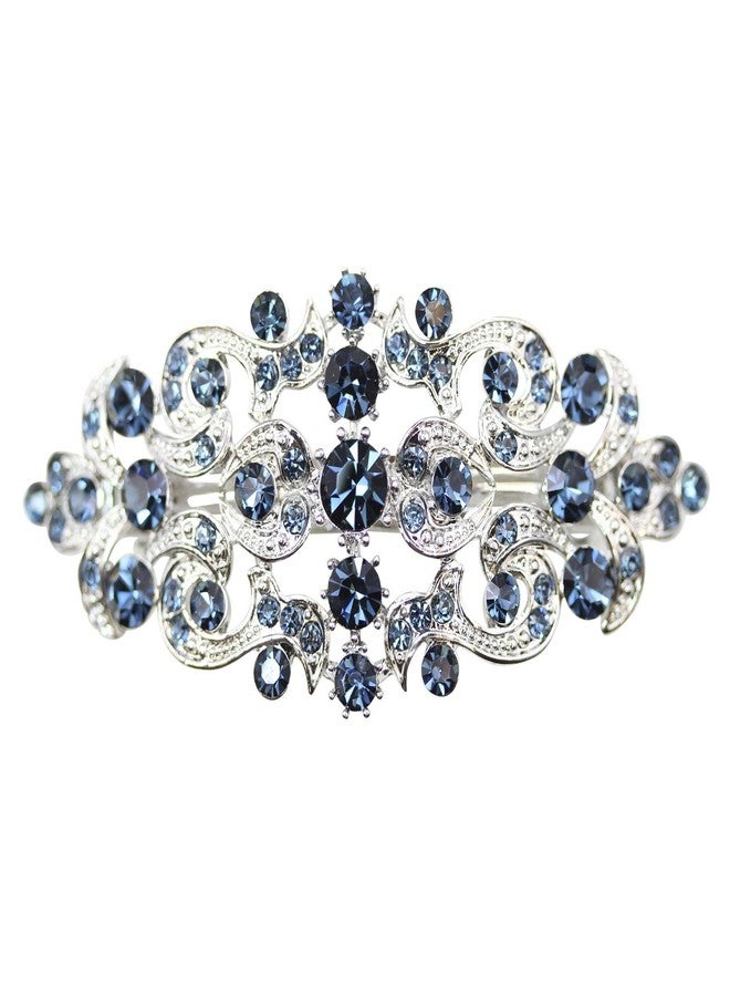 Faship Gorgeous Navy Blue Rhinestone Crystal Floral Hair Barrette Clip - Image 1
