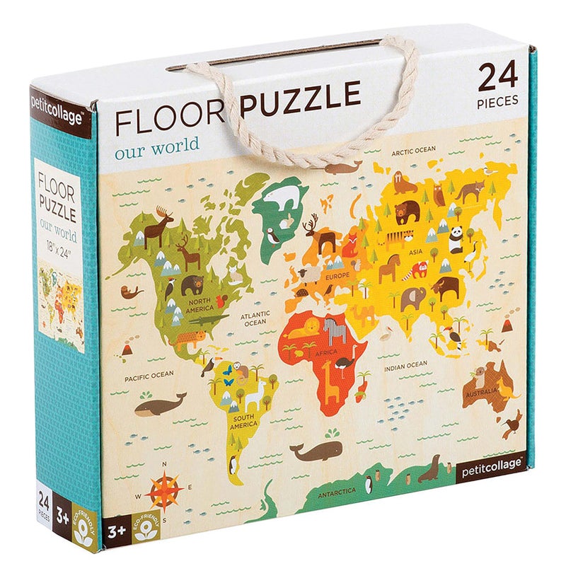 Petit Collage Floor Puzzle, Our World, 24-Pieces â€“ Large Puzzle for Kids, Completed Map Puzzle Measures 18â€ x 24â€ â€“ Makes a Great Gift Idea for Ages 3+ - Image 4