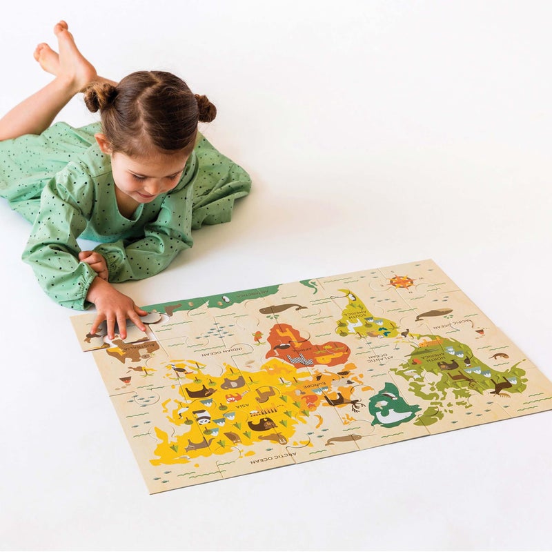 Petit Collage Floor Puzzle, Our World, 24-Pieces â€“ Large Puzzle for Kids, Completed Map Puzzle Measures 18â€ x 24â€ â€“ Makes a Great Gift Idea for Ages 3+ - Image 3