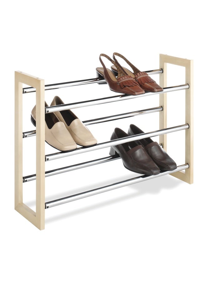 Whitmor 3 Tier Expandable Shoe Rack -Stackable - Natural Wood And Chrome - Image 1