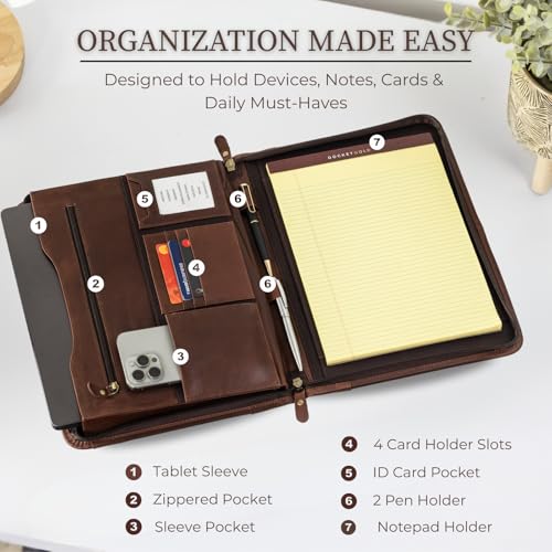 NomadCraftsCo. Leather Padfolio with Zipper – Business Portfolio for Men and Women, Legal Pad Portfolio, Leather Folder, Professional Padfolio for Meetings and Interviews - Image 3
