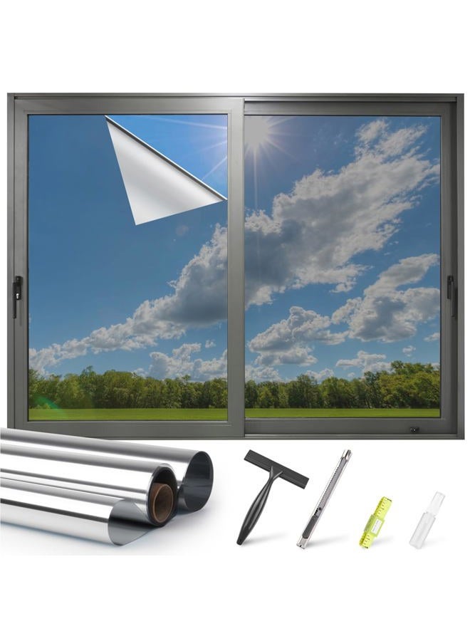 Kromapolis One Way Window Privacy Film Reflective Mirror Home Window Tint, Daytime Privacy Heat Control Anti UV Glass Tinting Static Cling (Silver, 23.6 x 78.7 inch) - Image 1