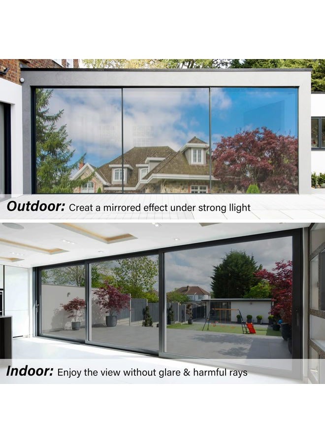Kromapolis One Way Window Privacy Film Reflective Mirror Home Window Tint, Daytime Privacy Heat Control Anti UV Glass Tinting Static Cling (Silver, 23.6 x 78.7 inch) - Image 2