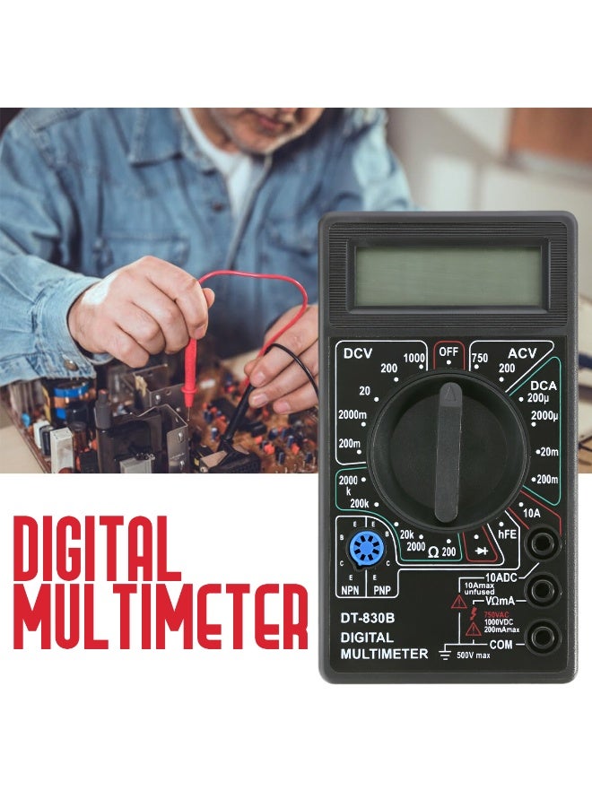 جهاز قياس متعدد رقمي DT-830B لاختبار الجهد والتيار والمقاومة، مزود بشاشة LCD، لقياس الجهد المتردد والمستمر، واختبار استمرارية التيار، واختبار الثنائيات، وأداة قياس كهربائية مع أسلاك اختبار. - Image 3