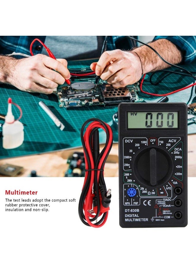 جهاز قياس متعدد رقمي DT-830B لاختبار الجهد والتيار والمقاومة، مزود بشاشة LCD، لقياس الجهد المتردد والمستمر، واختبار استمرارية التيار، واختبار الثنائيات، وأداة قياس كهربائية مع أسلاك اختبار. - Image 4