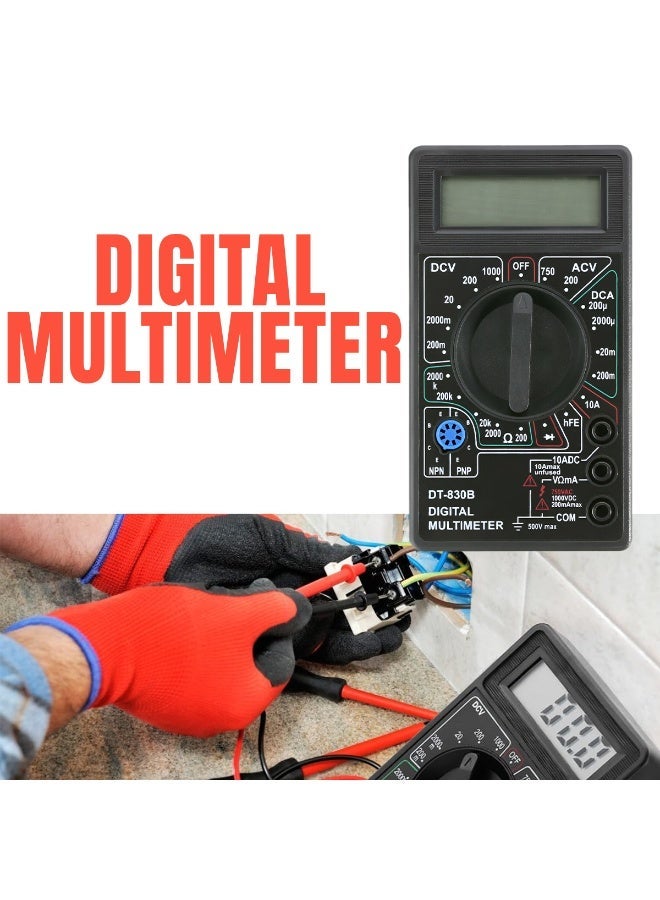 جهاز قياس متعدد رقمي DT-830B لاختبار الجهد والتيار والمقاومة، مزود بشاشة LCD، لقياس الجهد المتردد والمستمر، واختبار استمرارية التيار، واختبار الثنائيات، وأداة قياس كهربائية مع أسلاك اختبار. - Image 1
