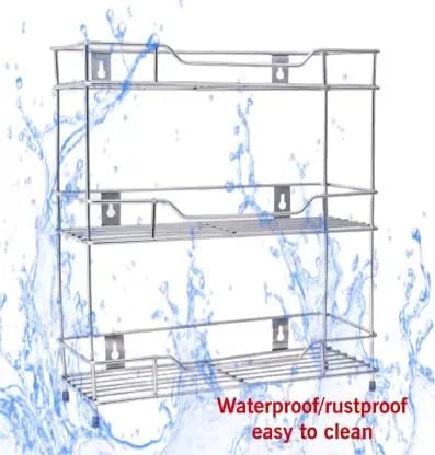 GLOCY Stainless Steel Kitchen Rack Trolley Basket Stand Container3 Shelf Storage Holder for Spice Boxes Utensils Rack for Home Silver - Image 2