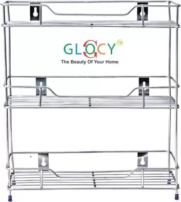 GLOCY Stainless Steel Kitchen Rack Trolley Basket Stand Container3 Shelf Storage Holder for Spice Boxes Utensils Rack for Home Silver - Image 4