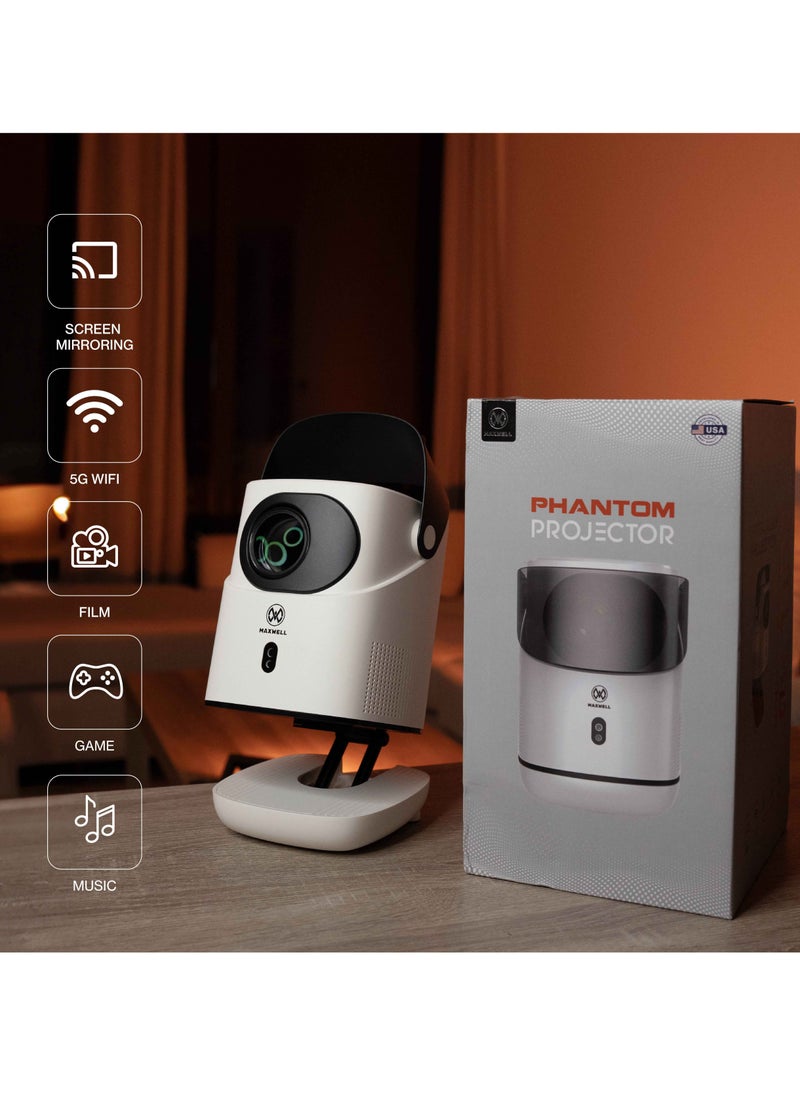 Maxwell Electronics Maxwell Phantom Projector Supports 4k, Built-in Stand, Powerful Speaker, Full HD 1080P Resolution, Projector Keystone Correction, Outdoor/Home Cinema, Hi-Fi Sound System, 5G Wifi, Screen Mirroring  - Image 2
