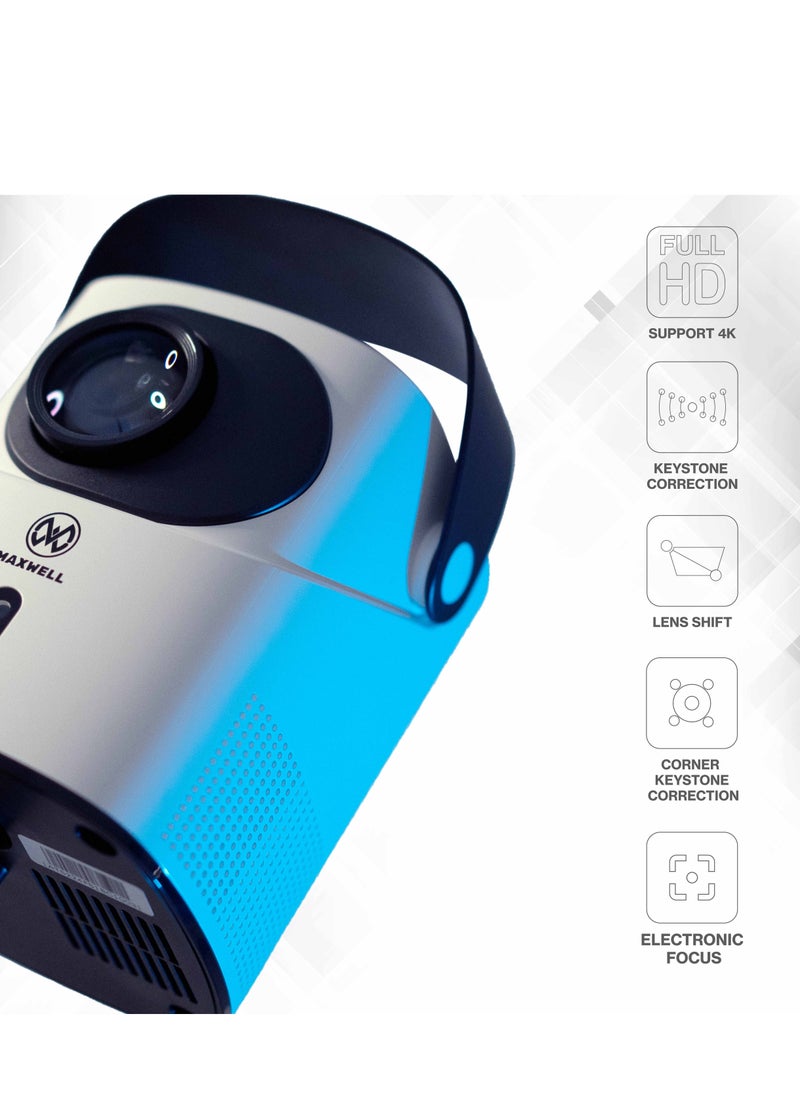 ماكسويل فانتوم بروجيكتور يدعم 4K، مزود بحامل مدمج، مكبر صوت قوي، دقة Full HD 1080P، تصحيح انحراف العرض (Keystone Correction)، مناسب للسينما الخارجية/المنزلية، نظام صوت Hi-Fi، واي فاي 5G، وعرض شاشة لاسلكي. - pzsku/Z1377D2FA36F779BF620EZ/45/_/1737628033/cef4ea5d-c016-489e-bf71-aad4b3d16315