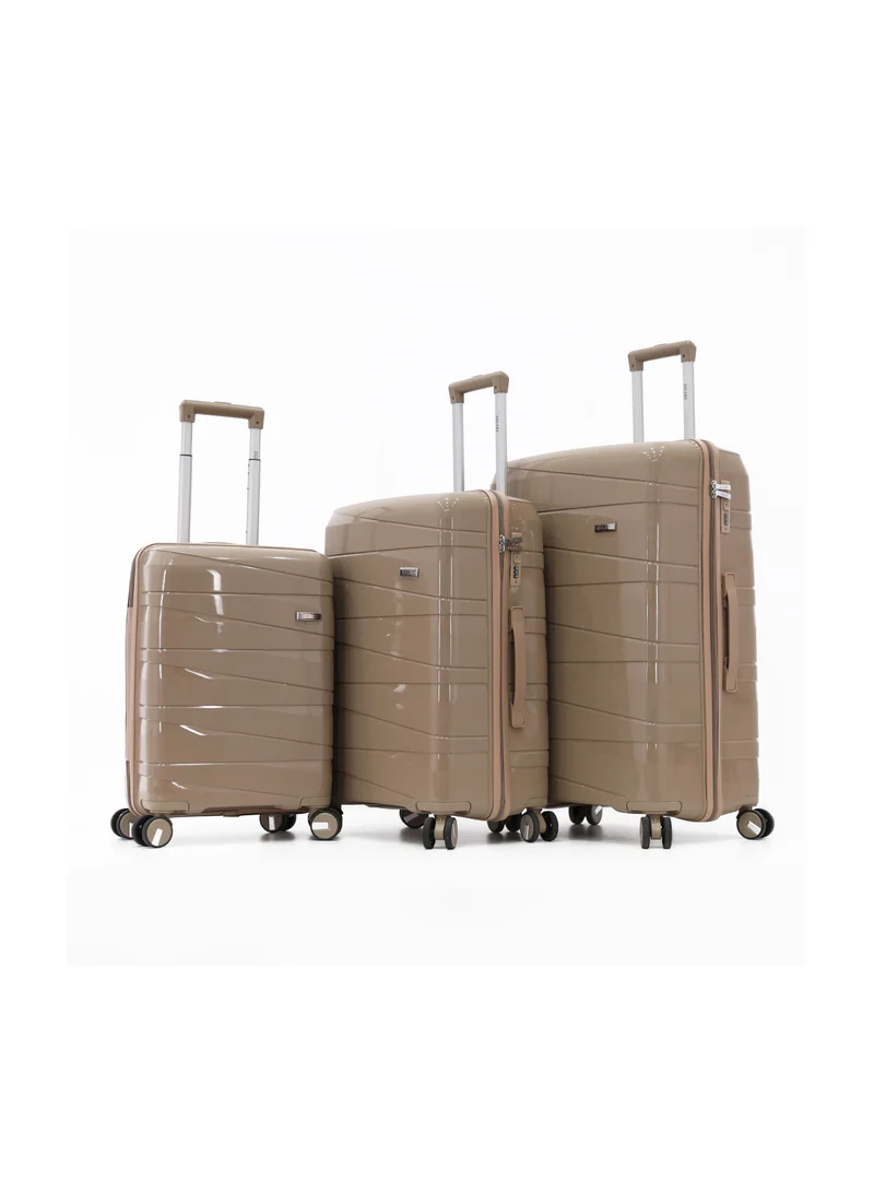 ديليكسي Unbreakable Hardshell PP Luggage Set with 8 Wheels Thick Shell Multi Layer PP 3 Piece Set, 20, 24, 28 Inch (Beige)