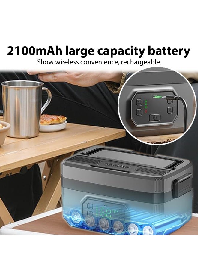 VVU&CCO FH-4B Cordless Electric Lunch Box with 1.2L for Adults with Timer, Rechargeable Self, Heating SS Container, Convenient for Work/Travel/Camping/Hiking - Image 3