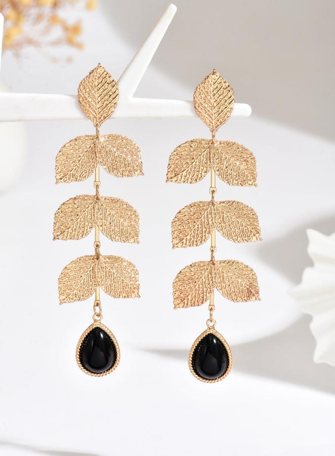 تايك تو أقراط ذهبية متدلية بتصميم ورقة - Image 4