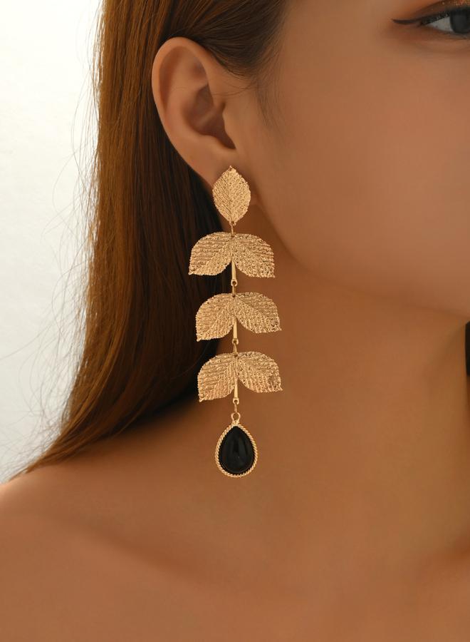 تايك تو أقراط ذهبية متدلية بتصميم ورقة - Image 1