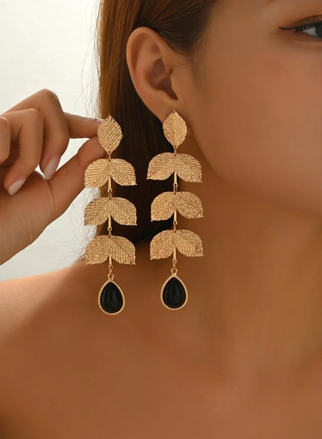Take Two Women Gold Leaf Dangle Earrings