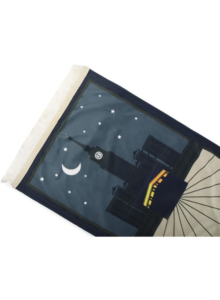 ماتكس سجادة صلاة مخملية مع حافظة سجاد، 68x117 سم - كحلى و بيج - Image 4