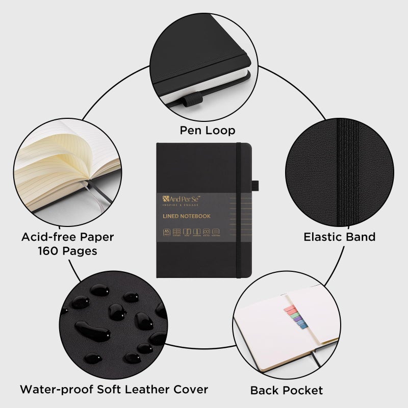 &And Per Se ⩓ Per Se Lined Journal Notebook, 160 Pages, A5 5.7 x 8 inches College Ruled Thick Paper Notebook Journals for Writing, Hardcover Notebooks for Women Men Office School (1 Pack, Black) - Image 4