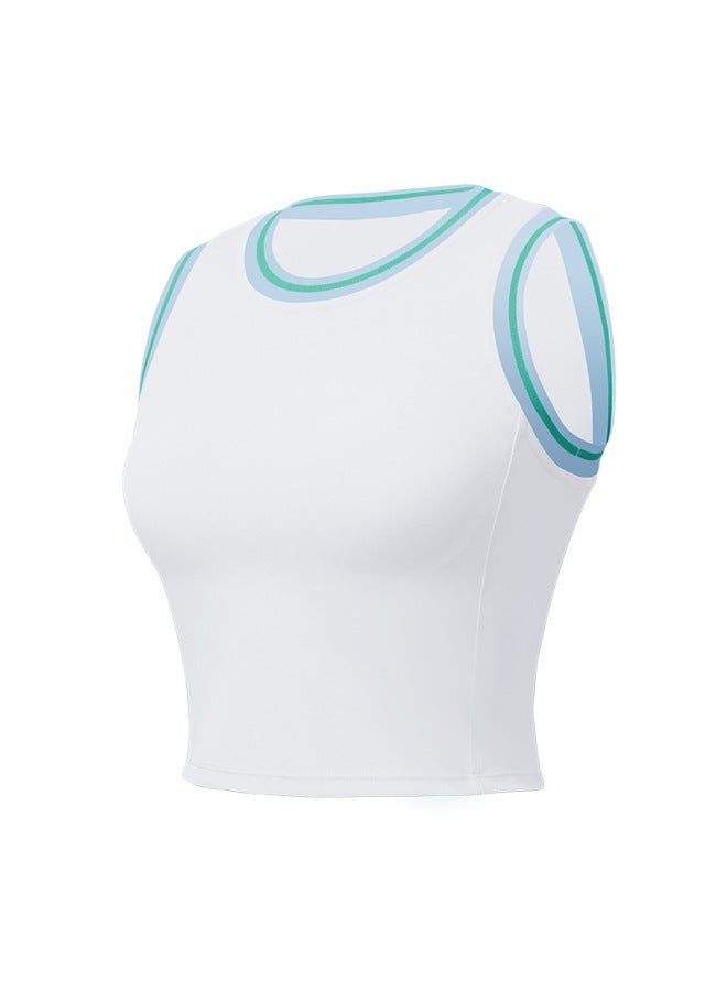 Tennis Wear Sports Vest Women's One-cup Mesh Thread Retro Contrasting Color Fitness Bra Yoga Short Top