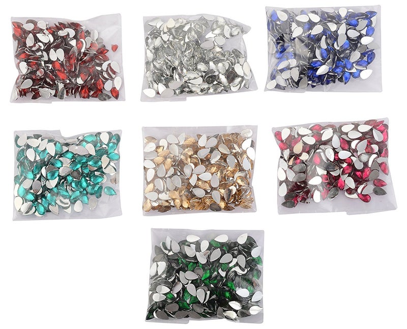 am GOELX Drop Shape Crystal Edged Stones/Kundans for Jewellery Making/Decorating & Crafts. Pack of 700 Stones (7 Colors)